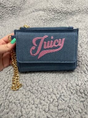 Juicy Couture Denim Wallet Pink Logo Chain NWT